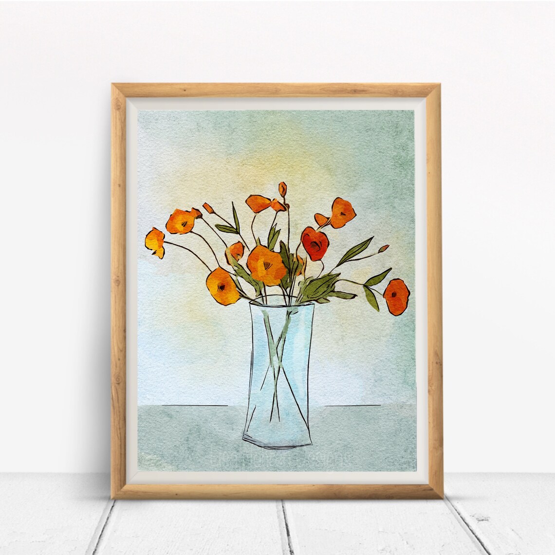 Modern Abstract Floral Poppies Illustration, Botanical