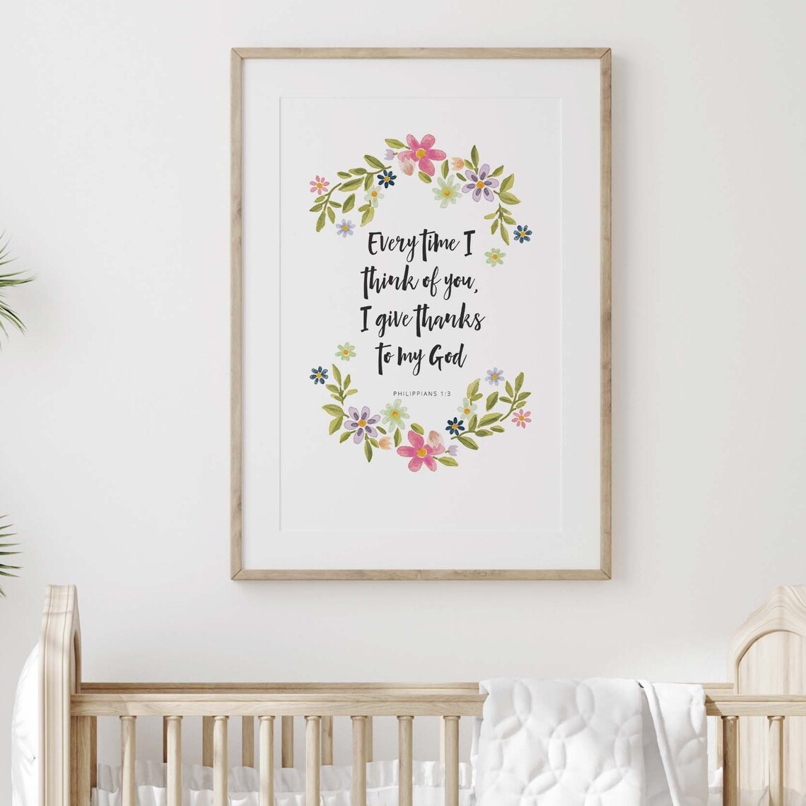 Philippians 1 3 Give Thanks To My God Floral Wreath Scripture Poster - Image 2