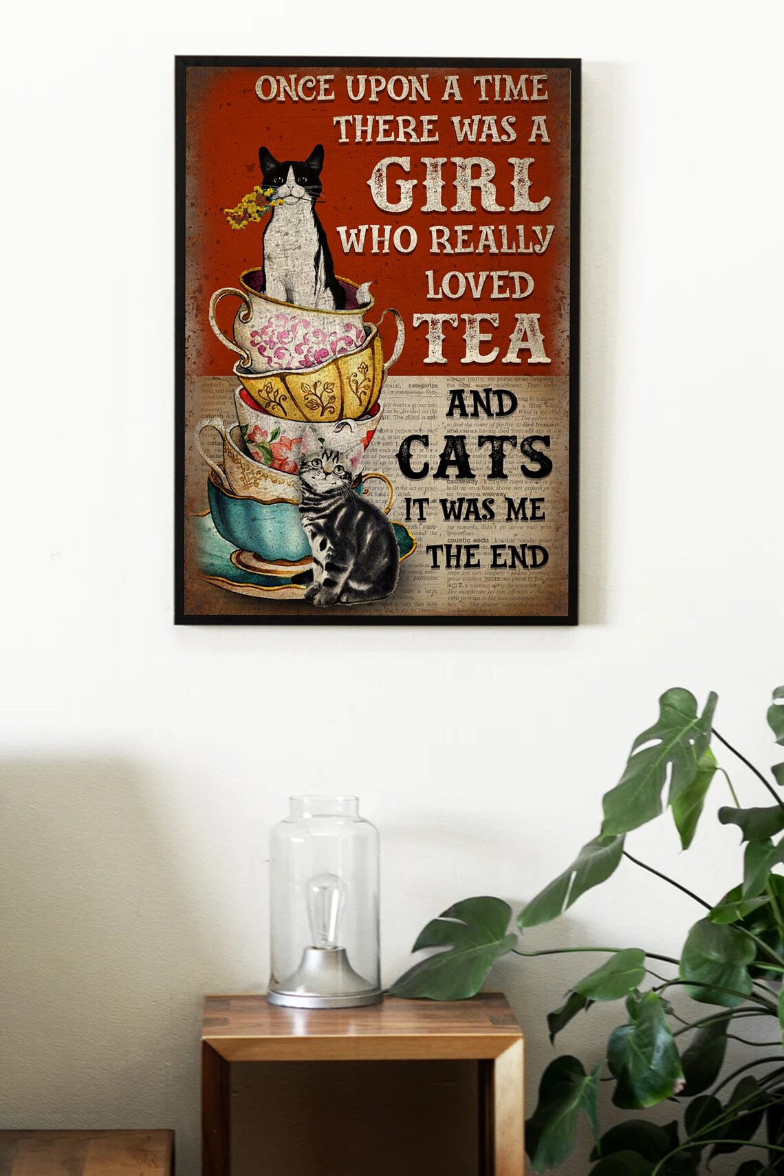Once Upon A Time A Girl Who Really Loved Tea And Cats Red Vintage Poster - Image 2