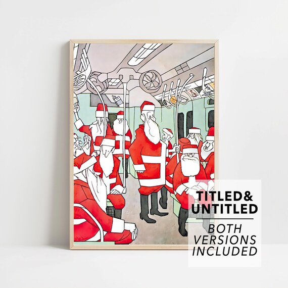 The New Yorker December 25 1965 Subway Car Full of Santas Poster