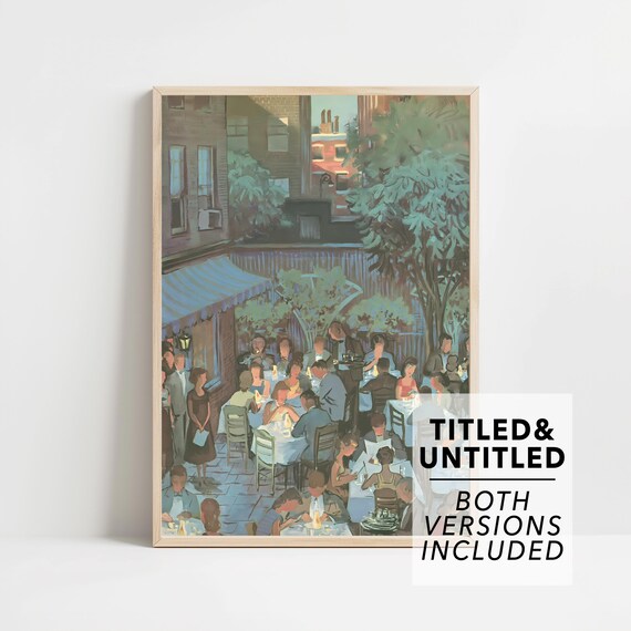 New Yorker Style Lively Outdoor Restaurant Terrace at Night Art Poster