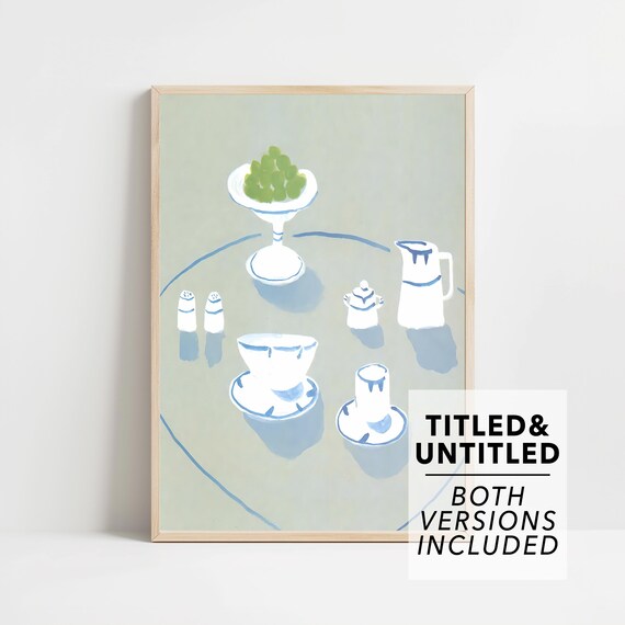 New Yorker Style Minimal White Tableware with Green Grapes Art Poster