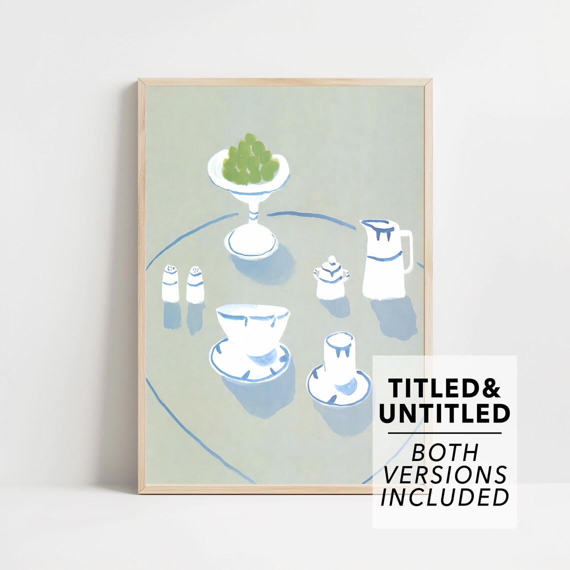 New Yorker Style Minimal White Tableware with Green Grapes Art Poster
