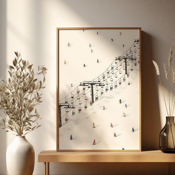 Winter Wall Art Crowd Skiing Poster For Home Decor Trendy Wall Art Print Home Decor White Color Winter Poster Art