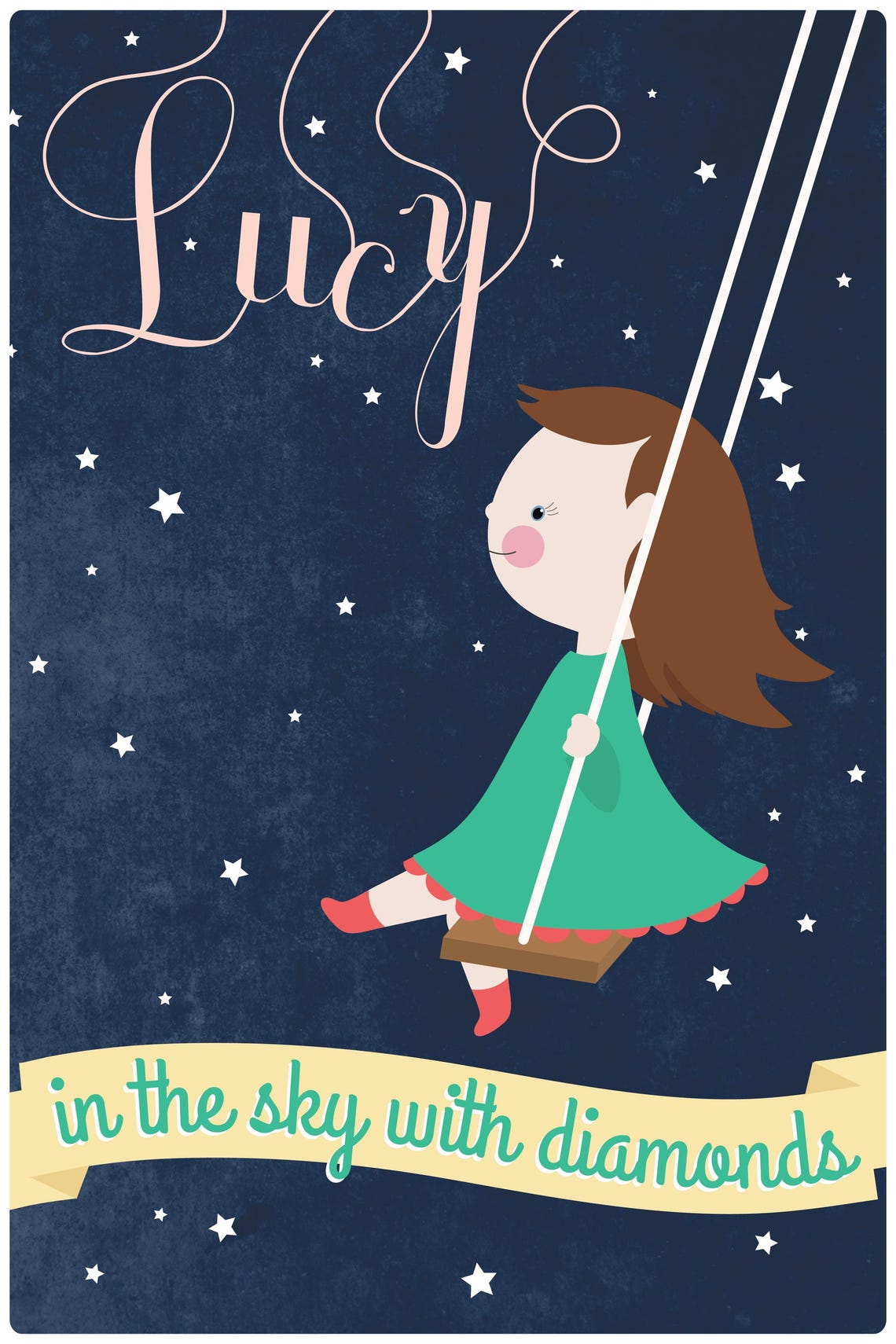 Personalized Childrens Illustration Little Girl Swinging With Starry Night - Image 3