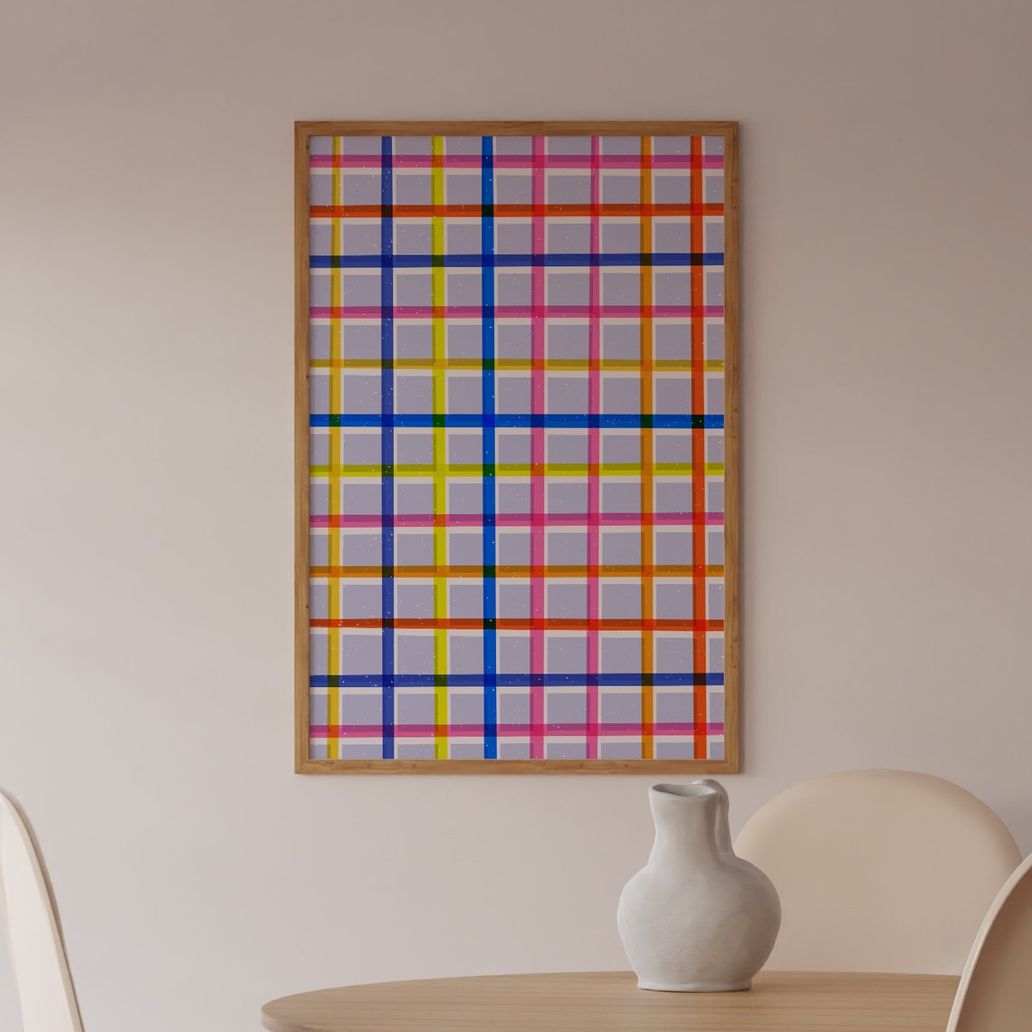 Colorful Rainbow Plaid Stripes Grid Modern Geometric Wall Art