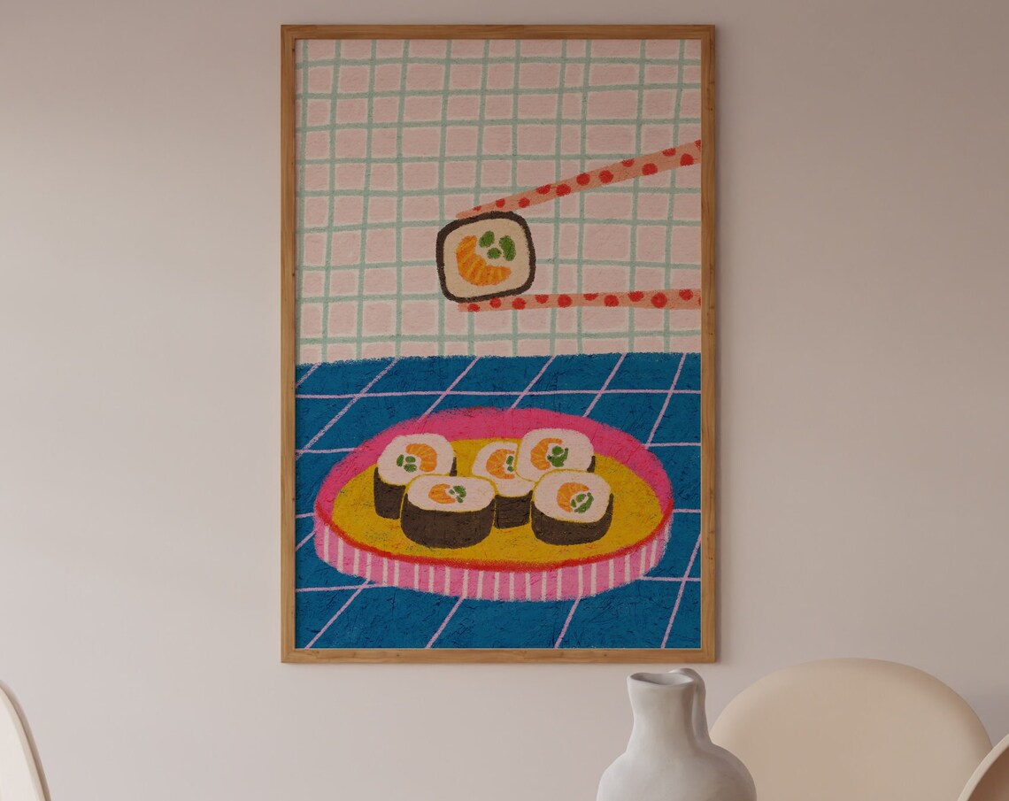 Sushi Colorful Japanese Food Illustration Art Print