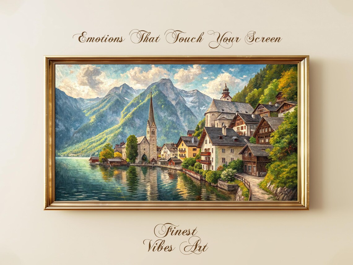 Hallstatt Austria Travel Poster, Rustic Alps Scenery