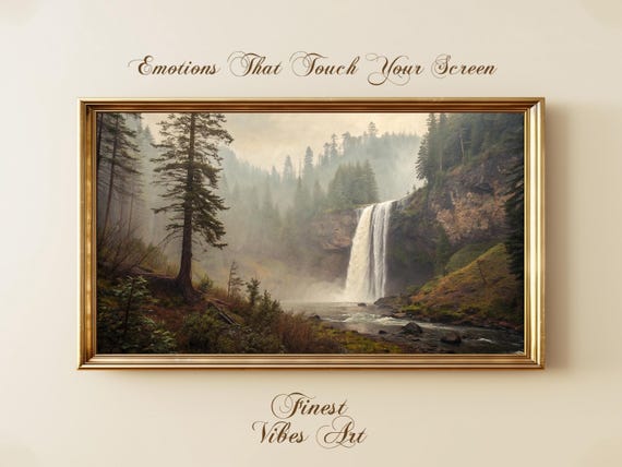Majestic Waterfall Samsung Frame Tv Art Misty Forest Landscape