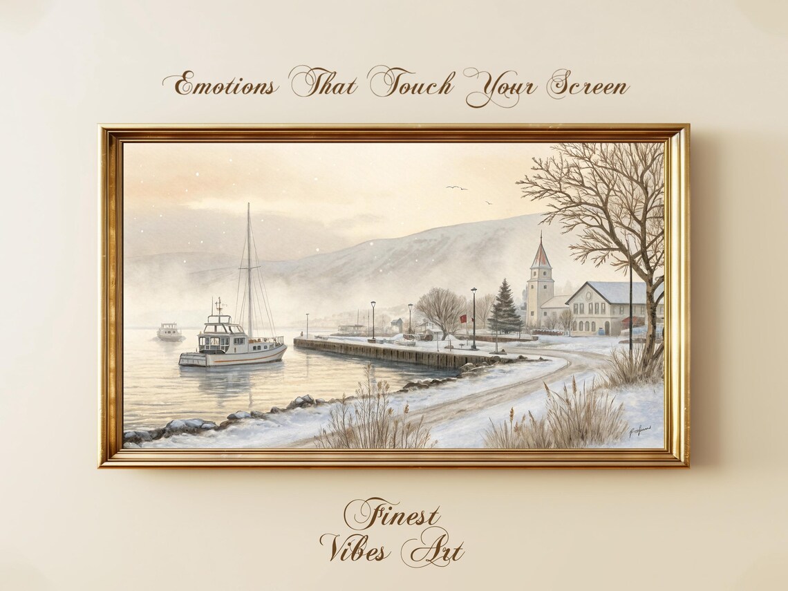 Akureyri Winter Harbor Snowy Watercolor Iceland Cityscape Poster