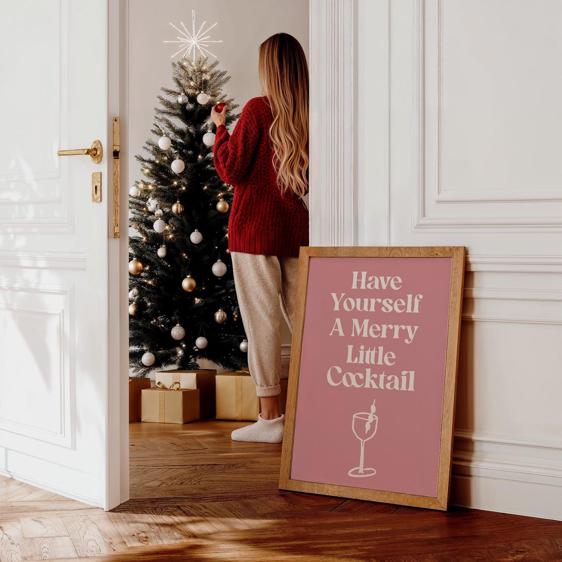 Have Yourself A Merry Little Cocktail Pink Typography Wine Bar Poster - Image 4