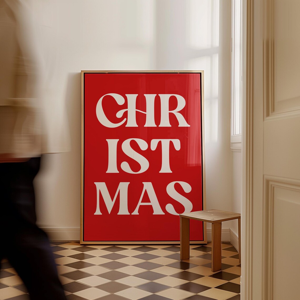 Christmas Cream Typography on Red Minimalist Holiday Decor Poster - Image 4