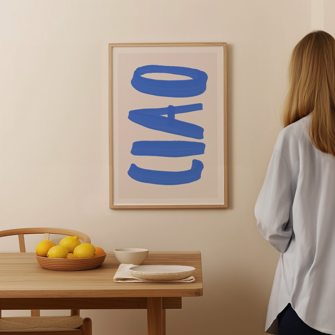 Ciao Blue Brushstroke Typography Italian Minimalist Word Poster - Image 2