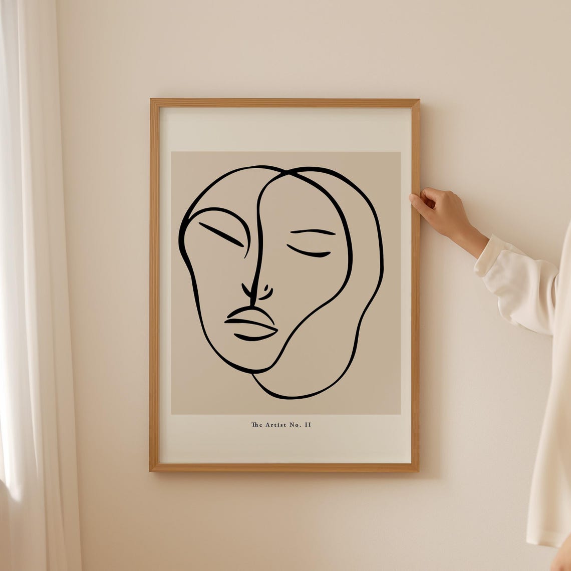 The Artist No II Abstract Face Line Drawing Beige Minimalist Poster - Image 3
