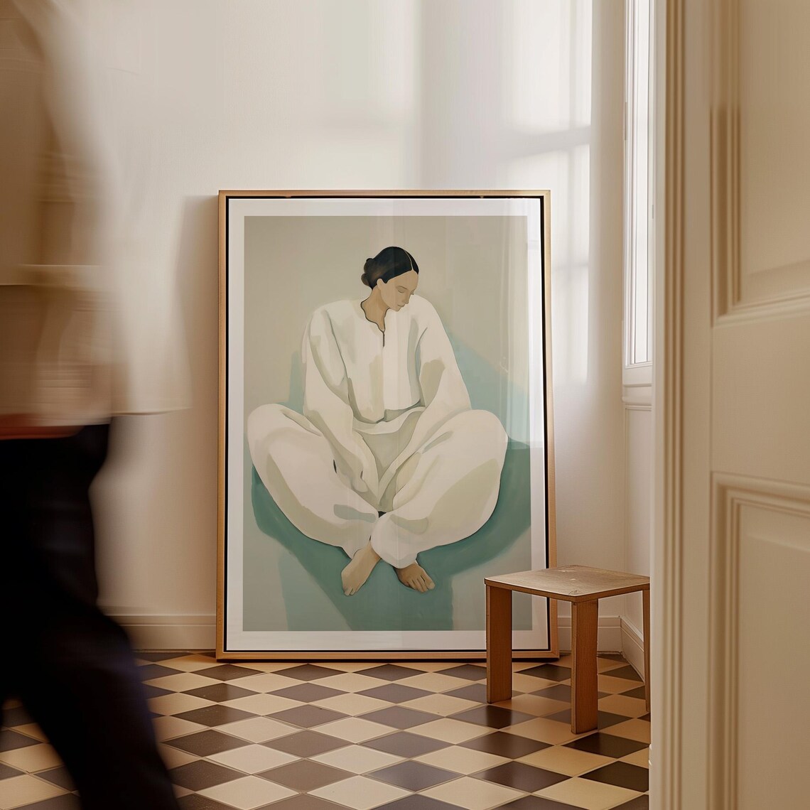 Seated Woman In White Robes Minimalist Nordic Figure Painting Poster - Image 4
