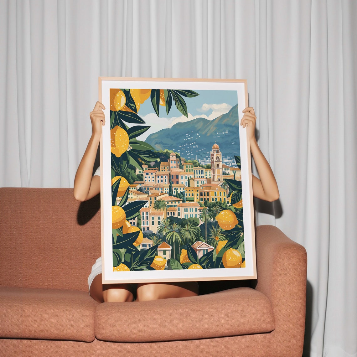 Italian Coastal Town Framed by Lemon Branches Citrus Travel Poster - Image 3