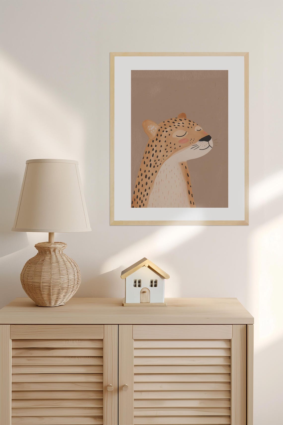 Cute Leopard Cub Portrait Minimalist Beige Nursery Animal Poster - Image 2