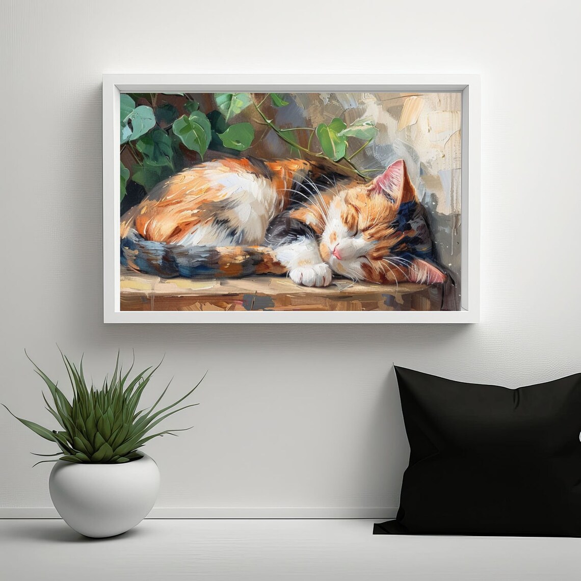 Sleeping Calico Cat Art Print, Cat Wall Decor - Image 4