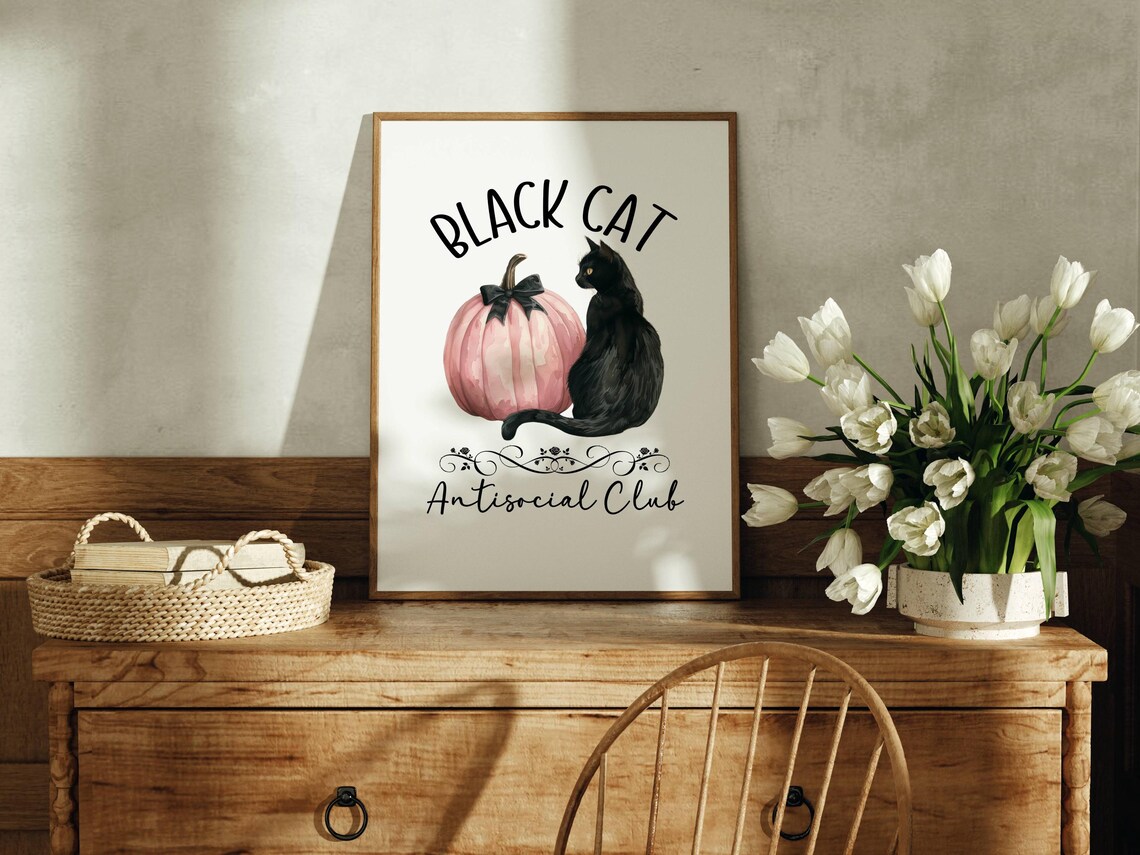 Black Cat Antisocial Club Cat Wall Art Poster - Image 3