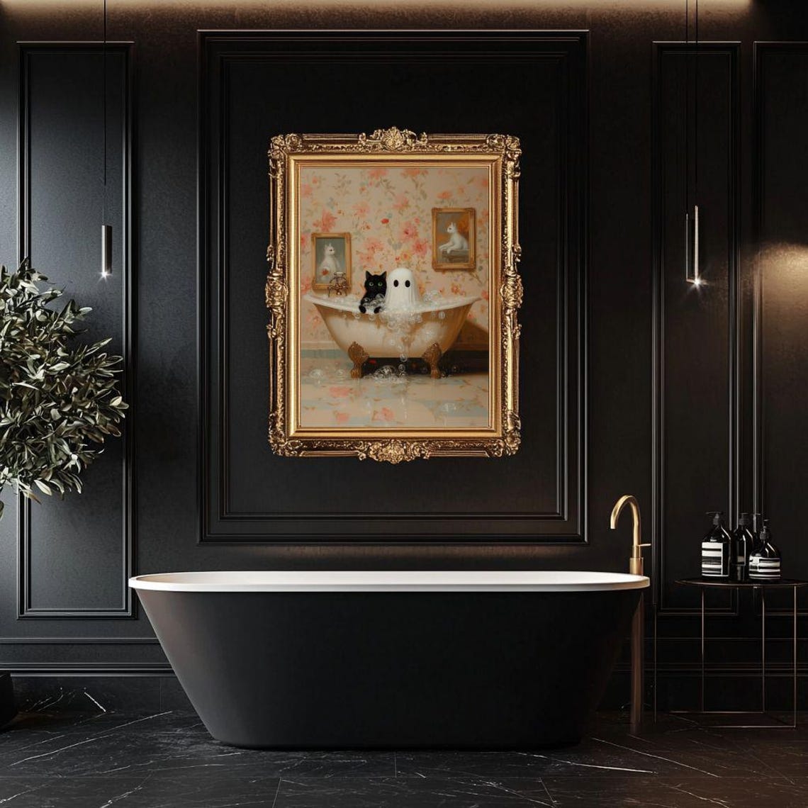 Ghost and Black Cat in an Overflowing Bubble Bath Vintage Poster - Image 4