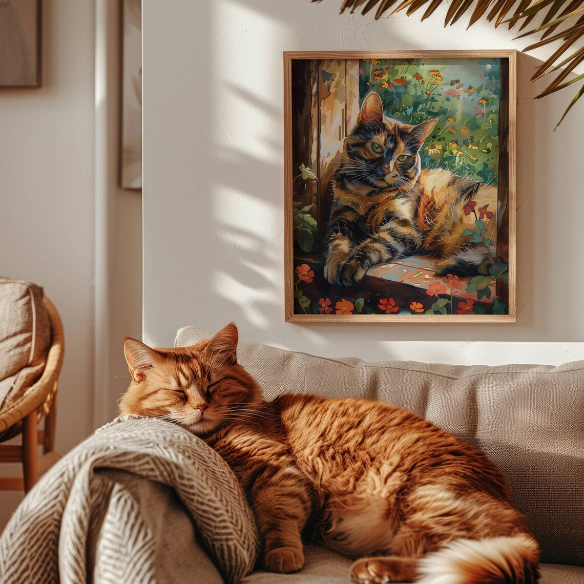 Tortoiseshell Cat Lounging In A Sunlit Cottage Flower Garden Poster - Image 5
