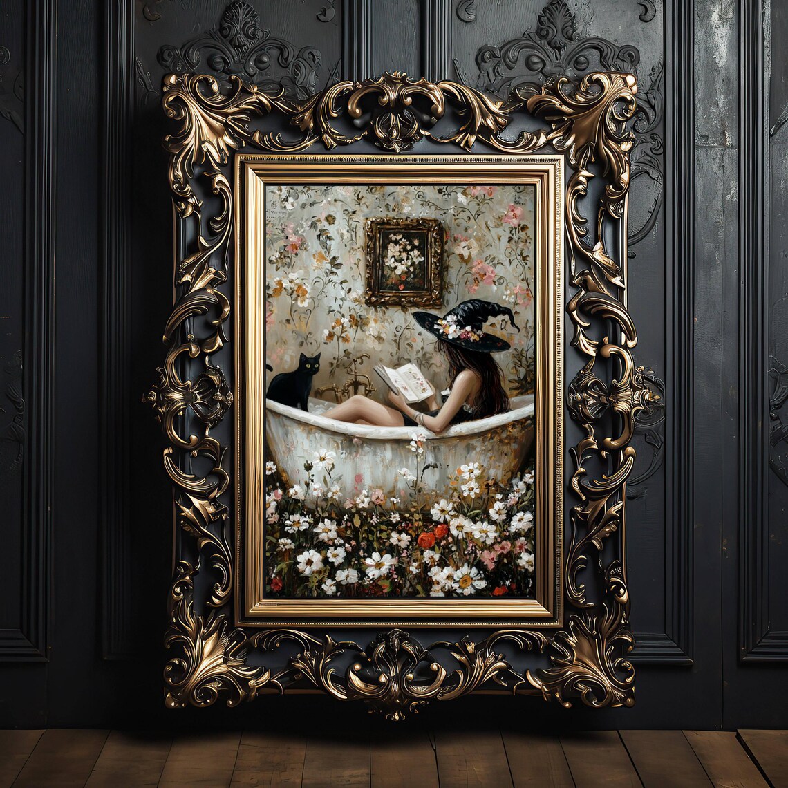 Witch Reading in Bathtub Cat Wall Art Poster - Image 6