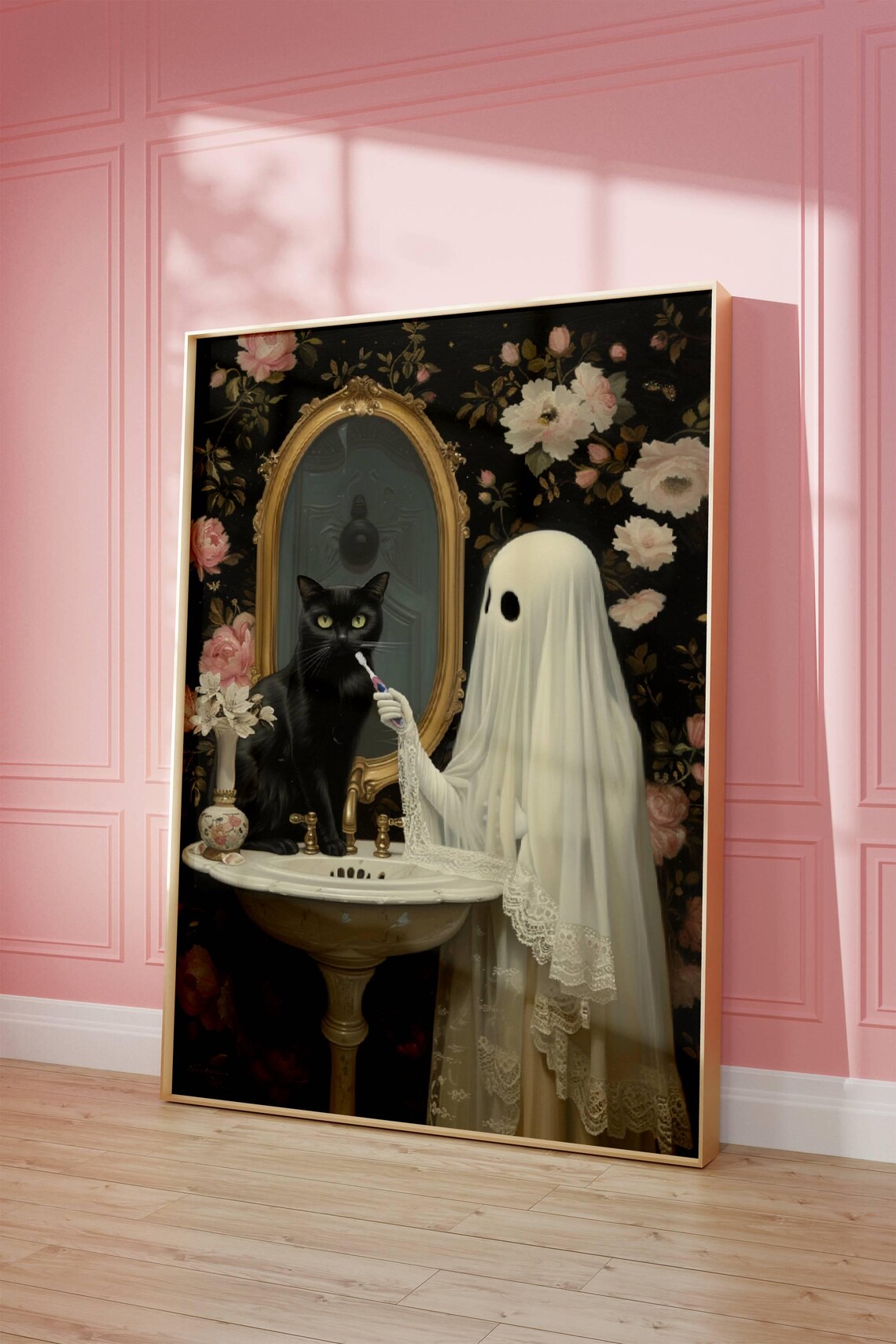 Ghost And Black Cat Bathroom, Whimsigoth Poster Print - Image 6