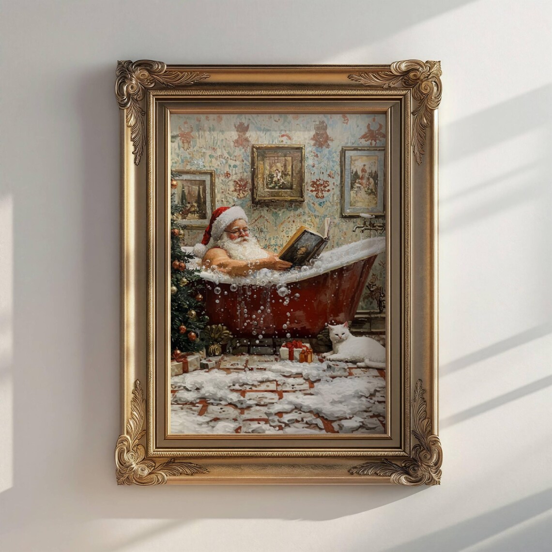 Santa Claus Reading In Bathtub Christmas Poster Print - Image 3