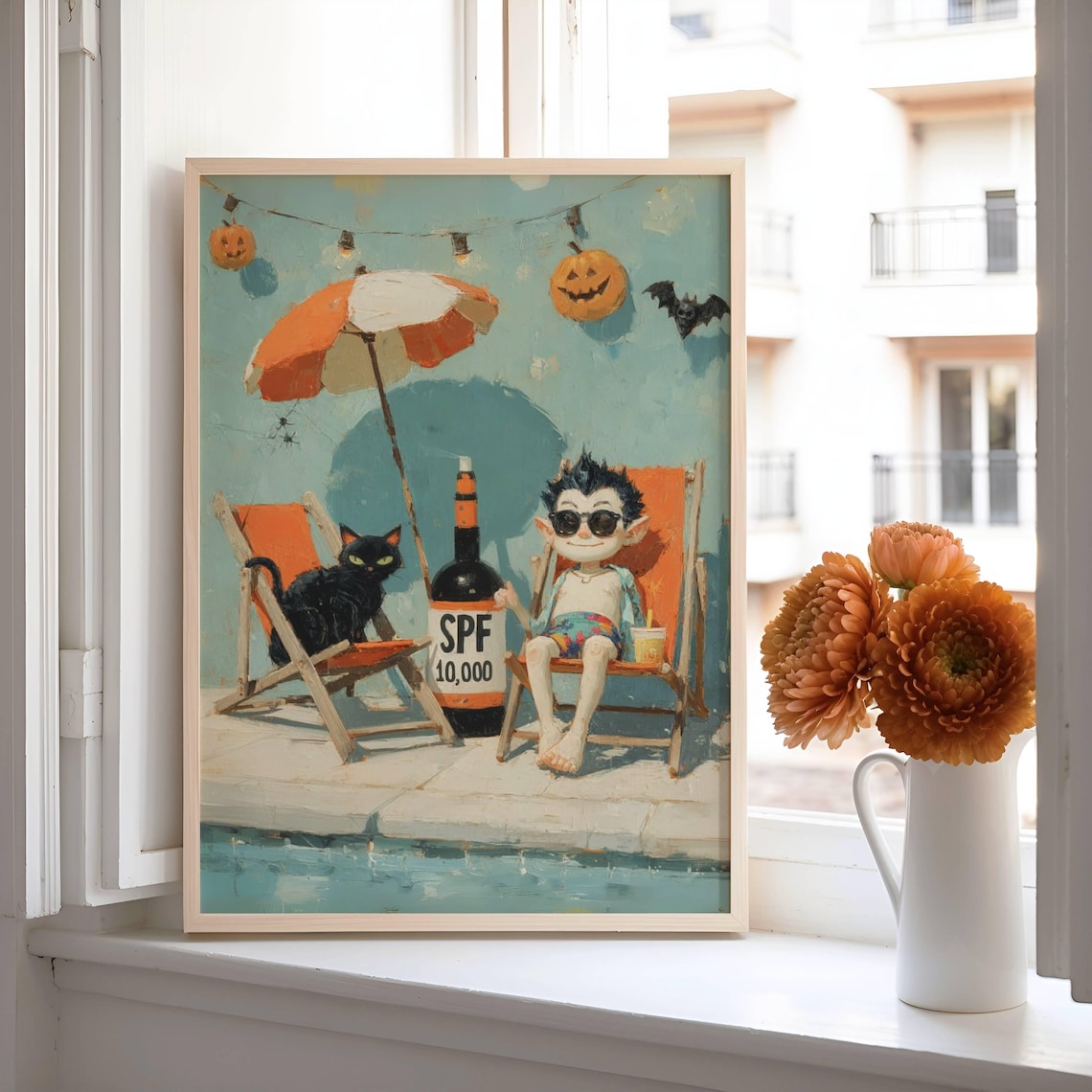 Funny Summerween Black Cat Vampire Poster