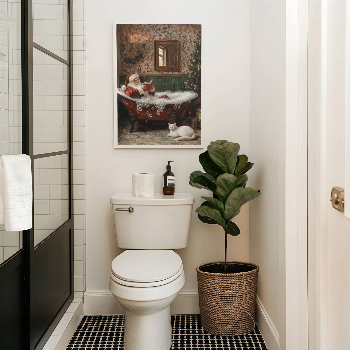 Santa Claus Reading in Bathtub Christmas Poster - Image 2