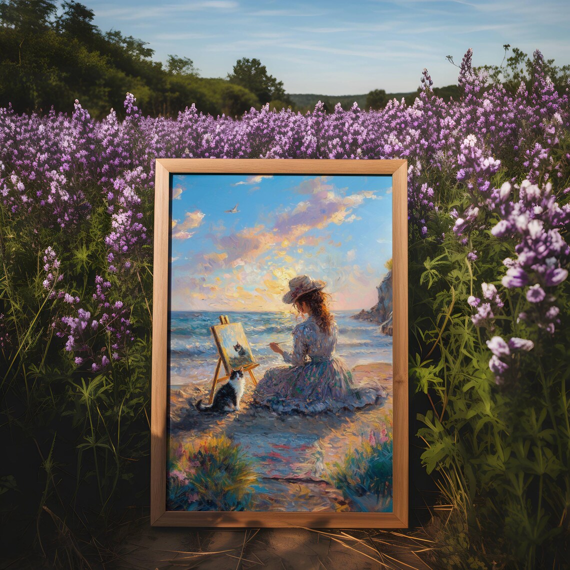 Impressionist Woman Painting Her Cat Art Print - Image 2
