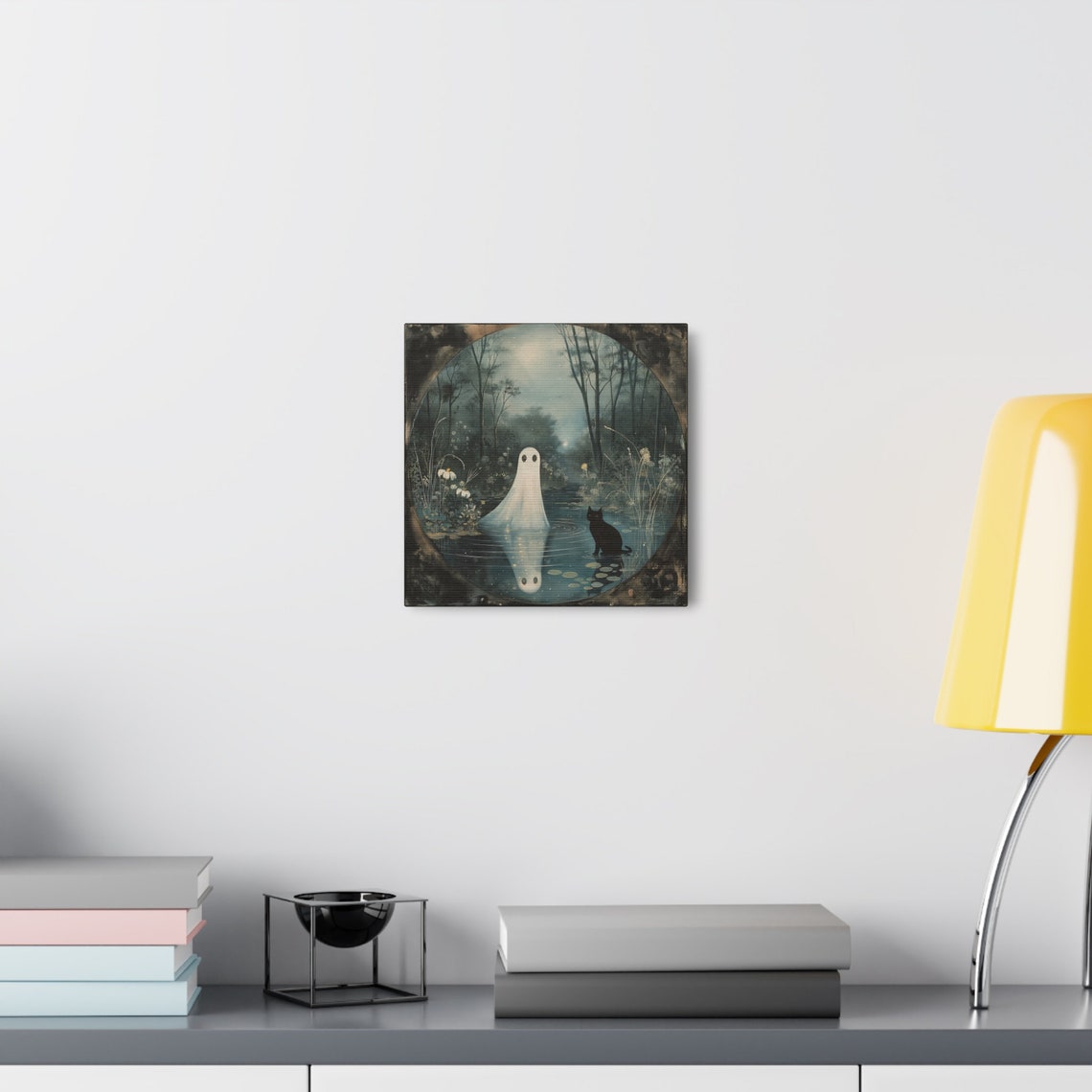 Ghost And Black Cat By A Moonlit Forest Pond Reflection Poster - Image 7