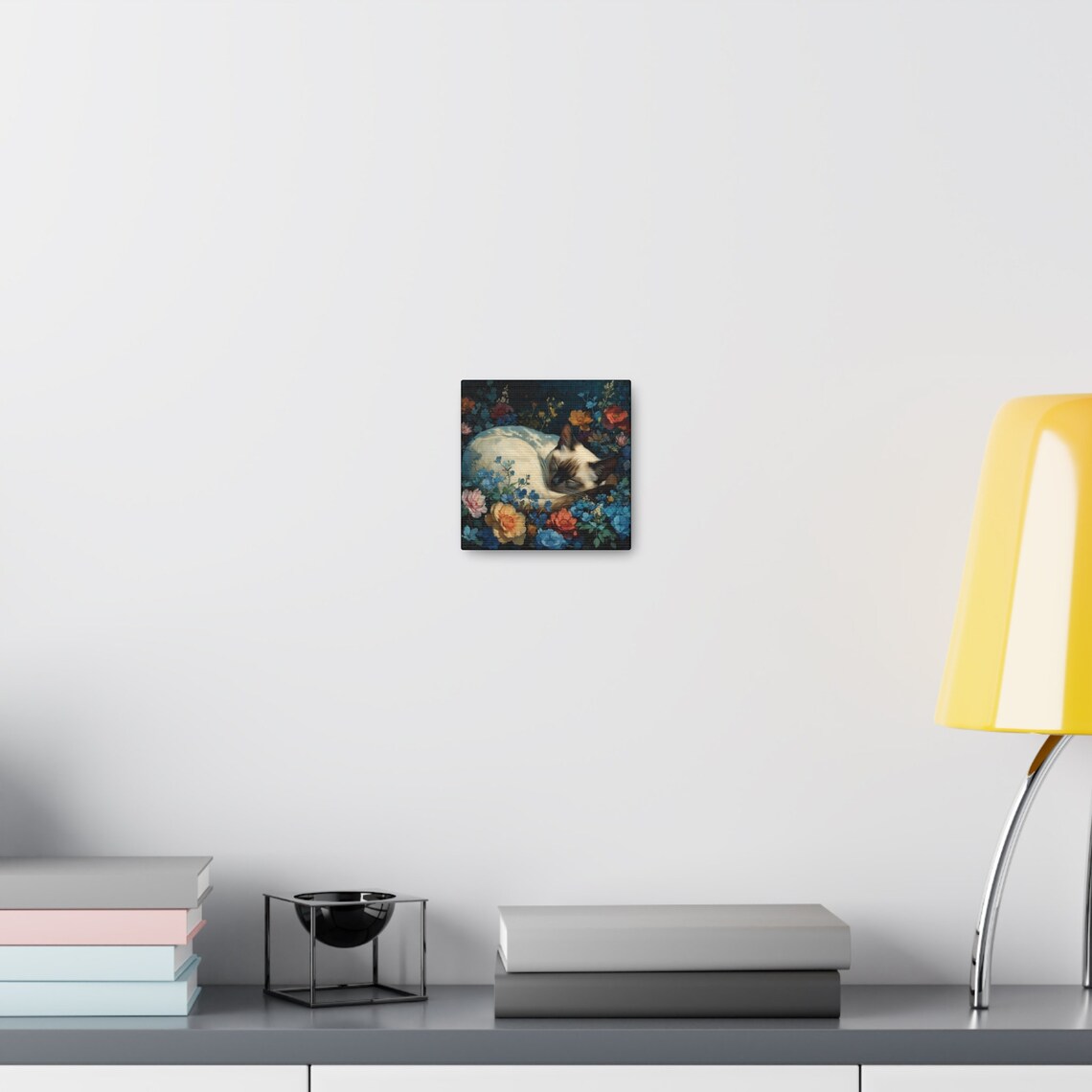 Siamese Cat Sleeping in Blue and Orange Night Wildflowers Poster - Image 2