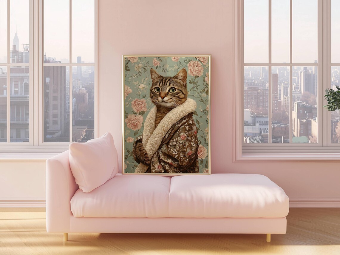 Brown Tabby Cat in Bathrobe Poster, Bathroom Decor - Image 5