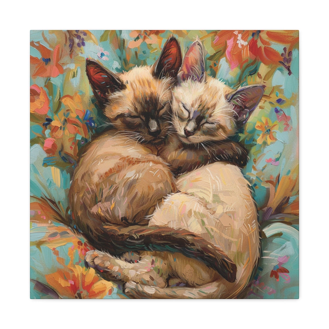 Two Sleeping Siamese Kittens Curled Together in Warm Art Poster - Image 5