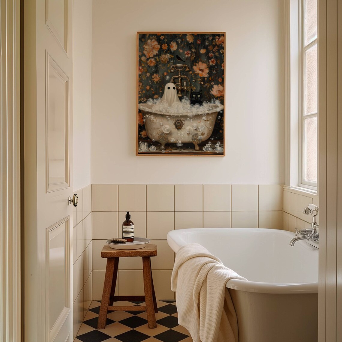 Ghost And Cat In Bathtub Halloween Poster Print - Image 7