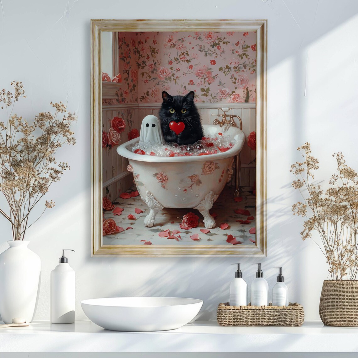 Ghost and Cat Valentine's Day Bathroom Art Print - Image 5