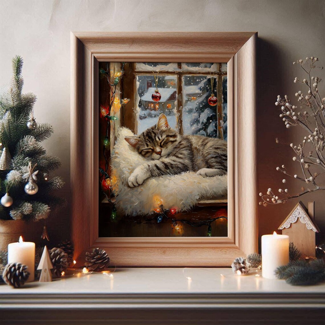 Gray Tabby Cat Christmas Poster, Festive Holiday Decor - Image 6