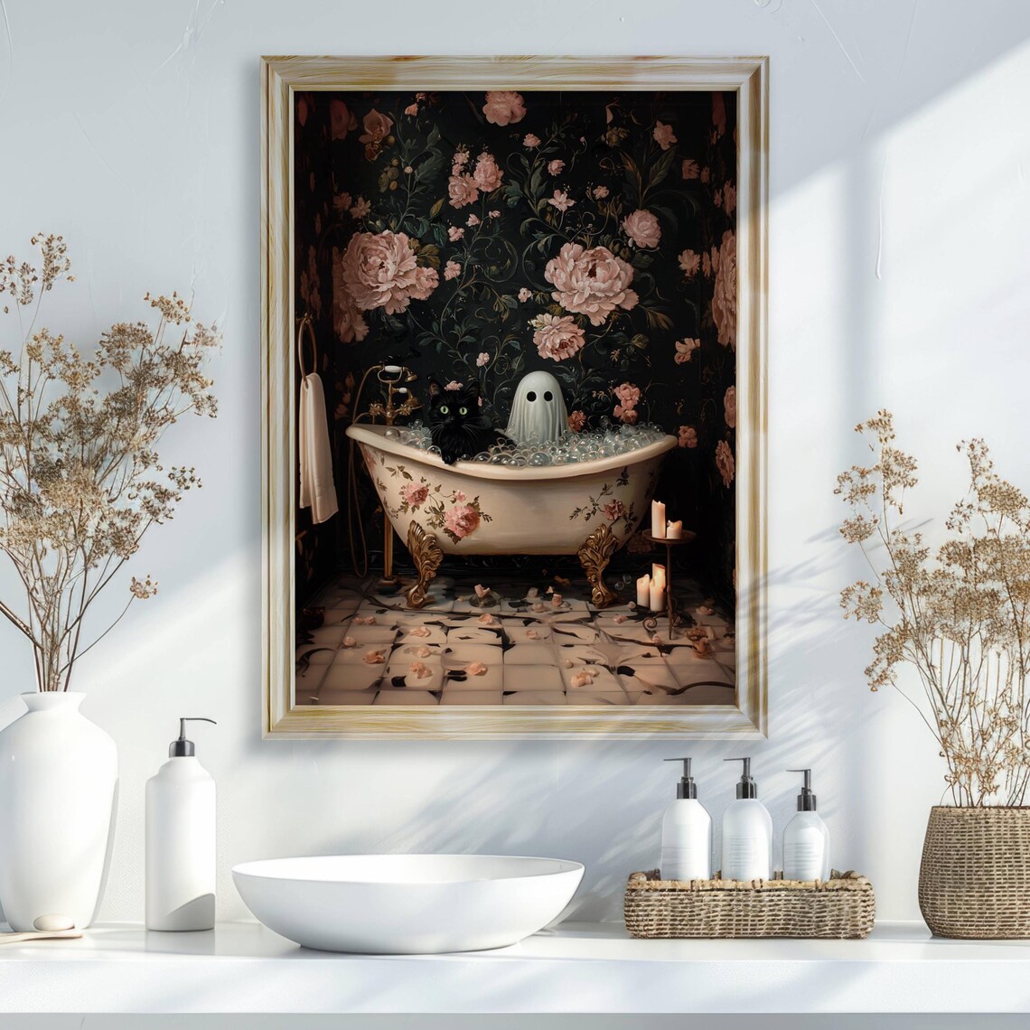 Black Cat And Ghost Bathtub Poster, Whimsigoth - Image 5