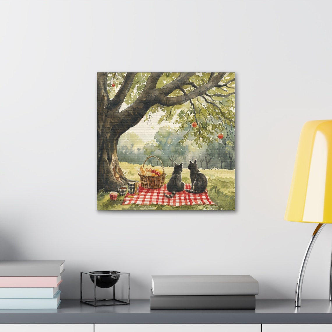 Two Black Cats Enjoying a Picnic Under a Grand Apple Tree Poster - Image 3