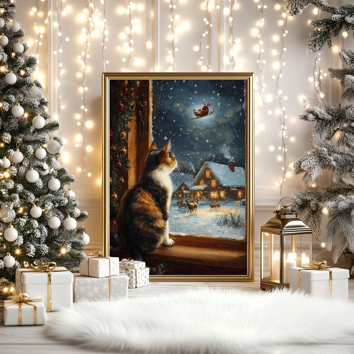 Calico Cat Christmas, Festive Holiday Art Print - Image 2