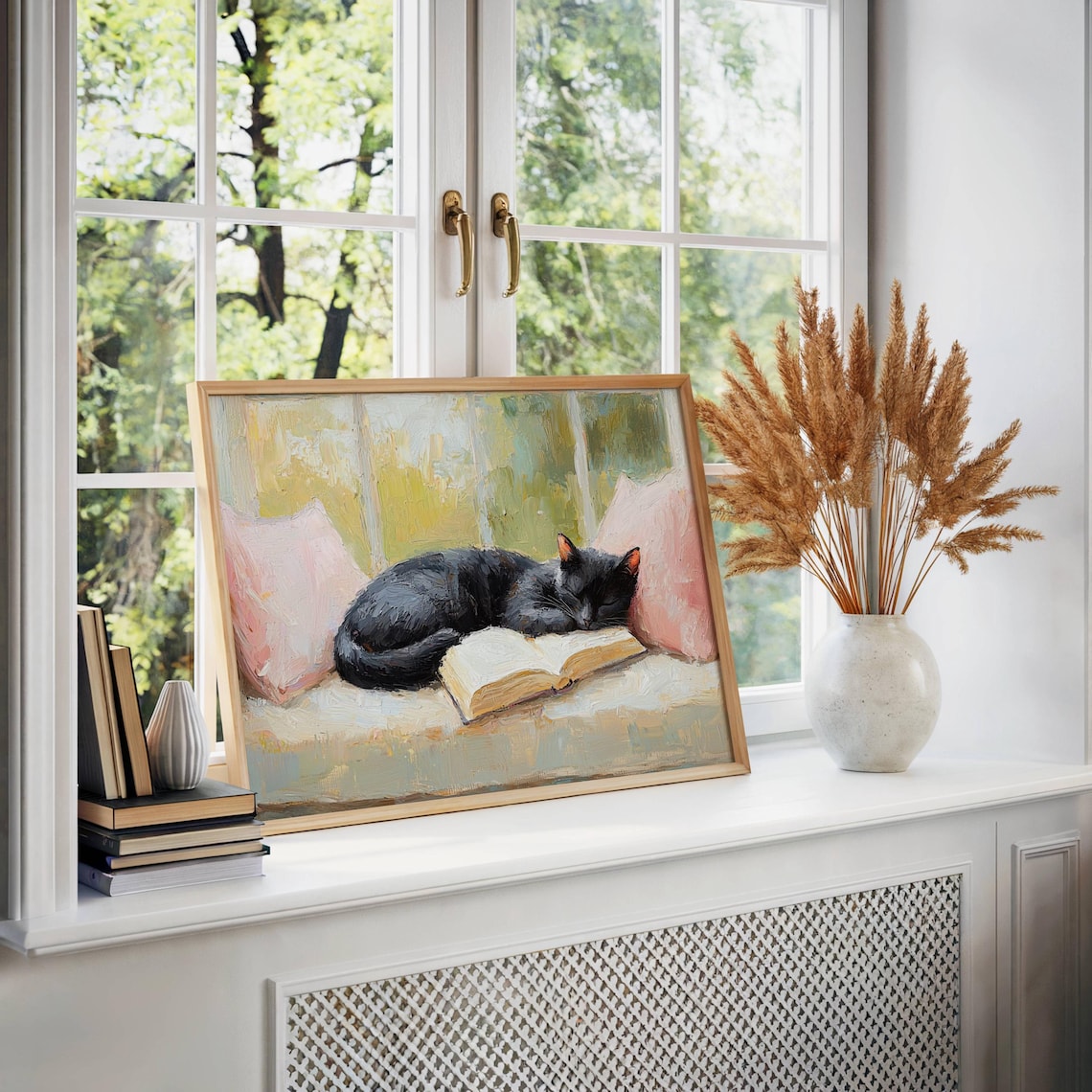 Black Cat Sleeping With Books, Book Lover Art Print - Image 5