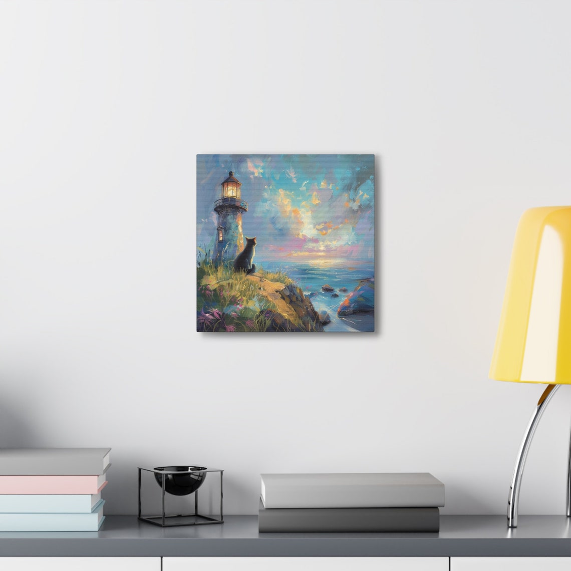 Lighthouse Cat Wall Art Cat Mom Gift Art Cute Kitty Wall Decor Lighthouse Ocean Home Decor - Image 7