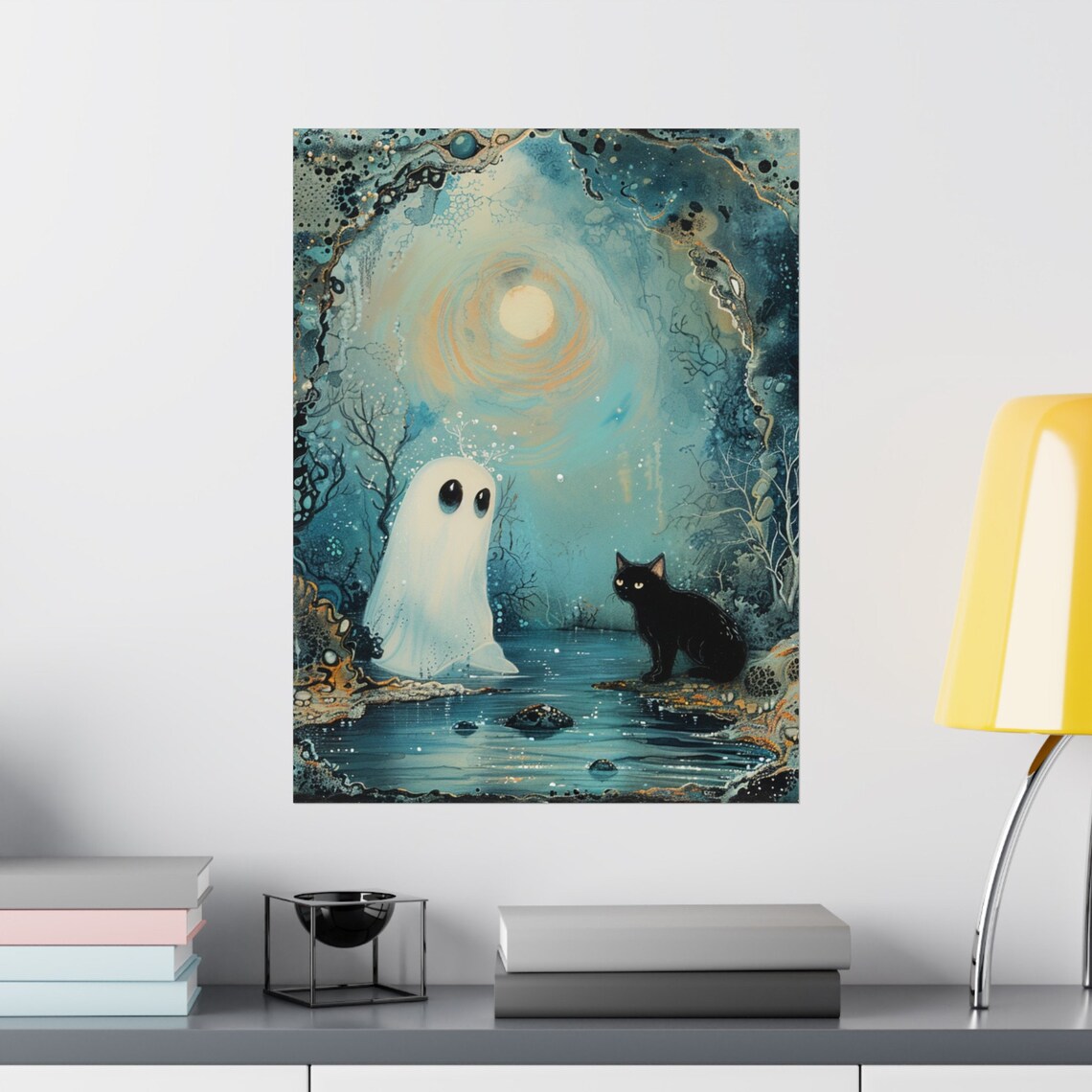 Ghost and Black Cat Halloween Poster, Whimsigoth - Image 4
