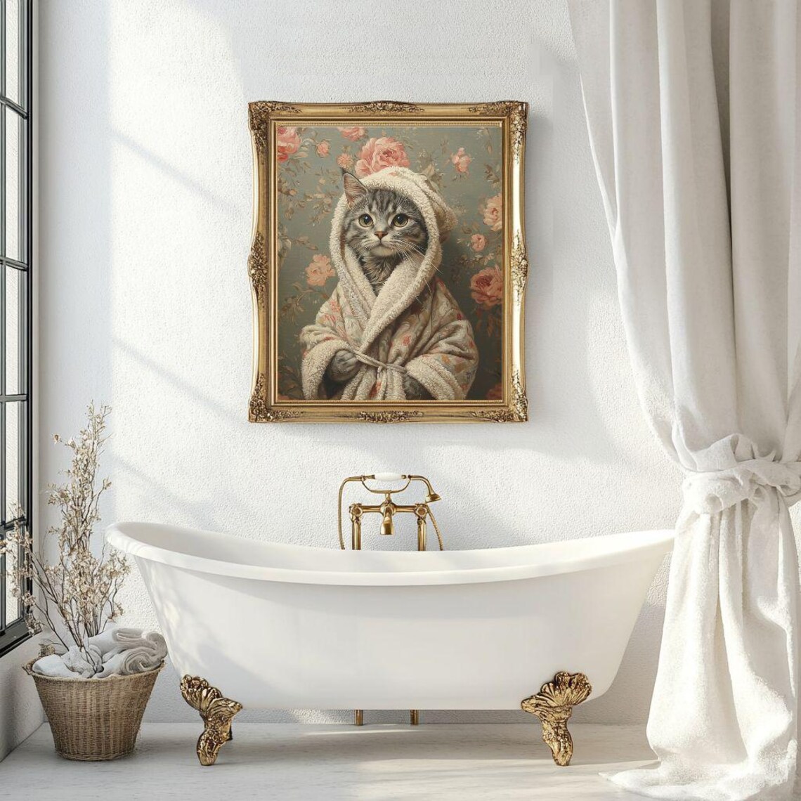 Tabby Cat In Bathrobe, Cat Lover Poster Print - Image 2