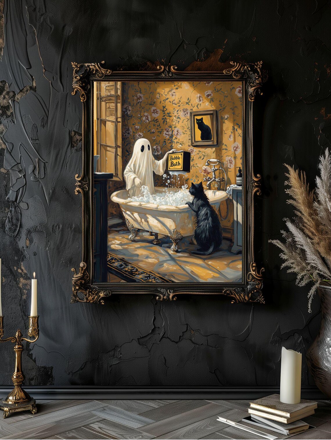 Ghost Pouring Bubble Bath for Black Cat Vintage Victorian Bathroom Poster - Image 7