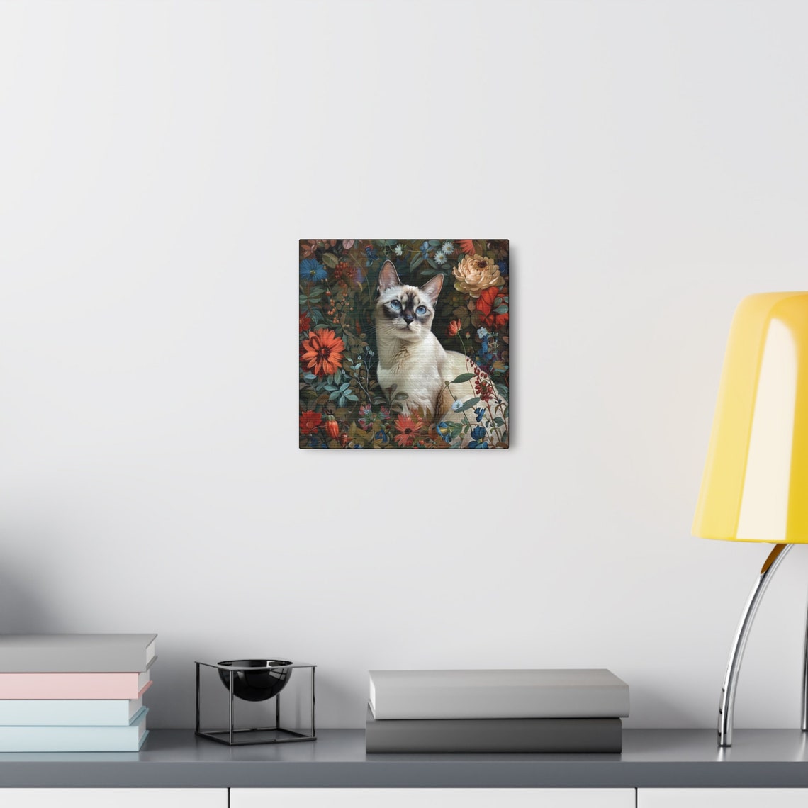 Siamese Cat with Blue Eyes Among Dark Botanical Flowers Poster - Image 7
