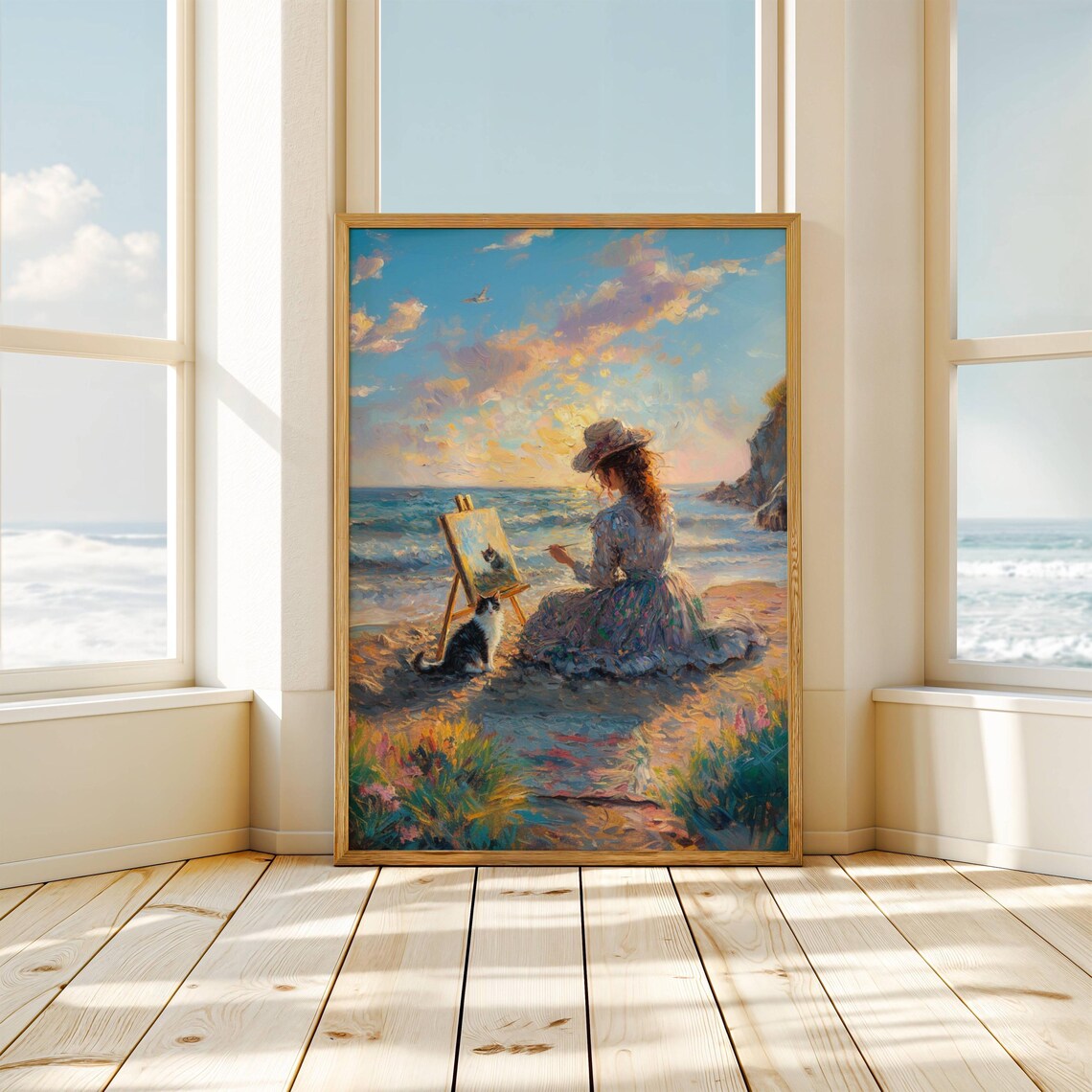 Impressionist Woman Painting Her Cat Art Print - Image 3