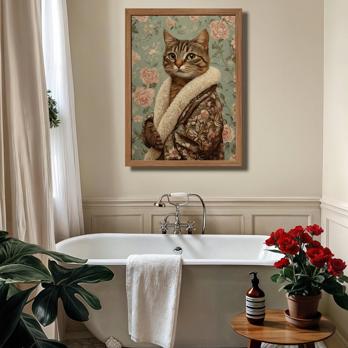 Brown Tabby Cat in Bathrobe Poster, Bathroom Decor - Image 4