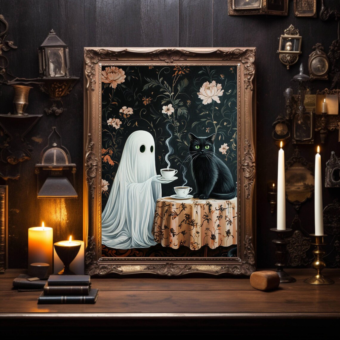 Coffee Time Ghost and Black Cat, Whimsigoth Poster - Image 4